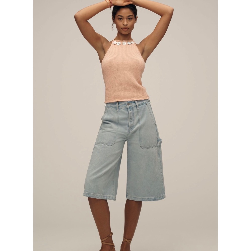 Etica Wide Leg Crop Jeans Light‎ Wash Button Fly Carpenter Style Size 29